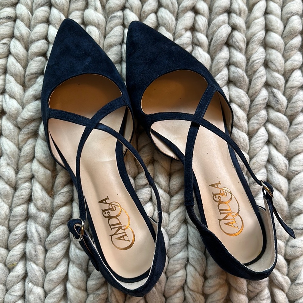 Anthropologie Candela T-Strap Velvet Blue Flats 8